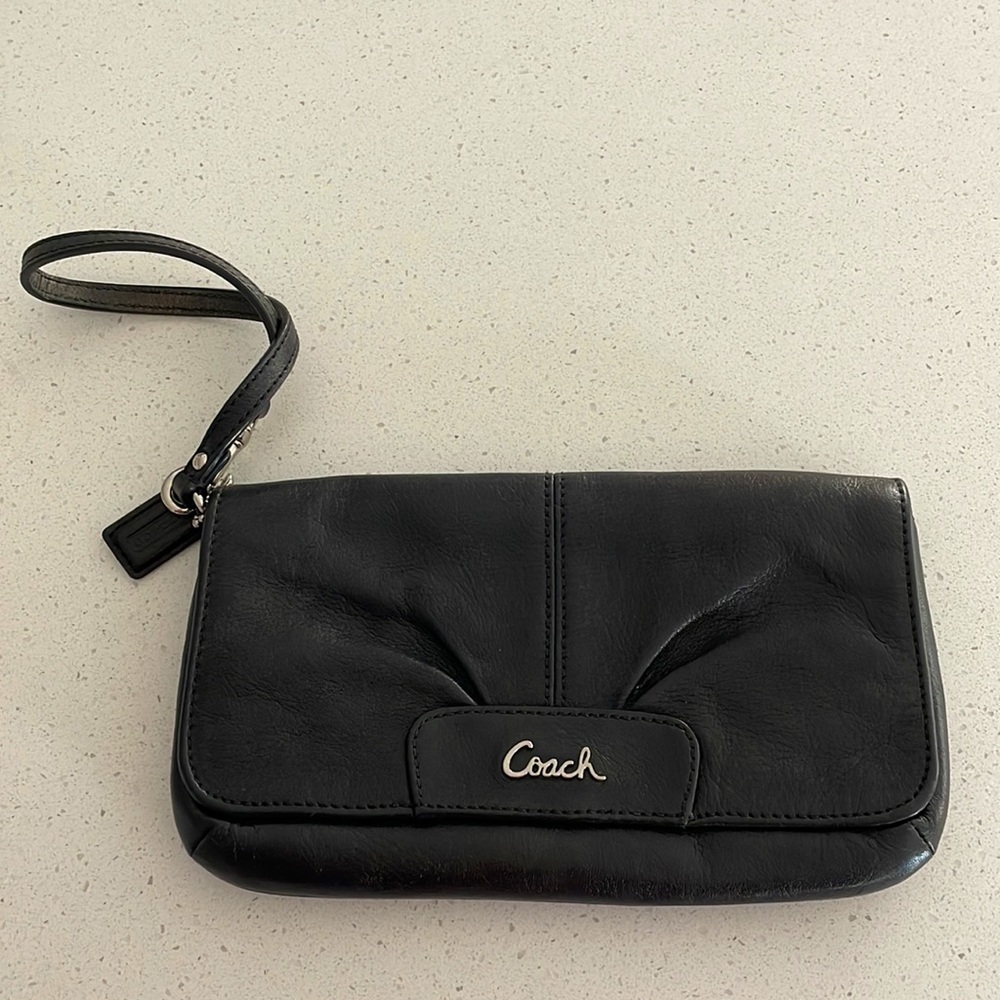 Coach black leather wristlet